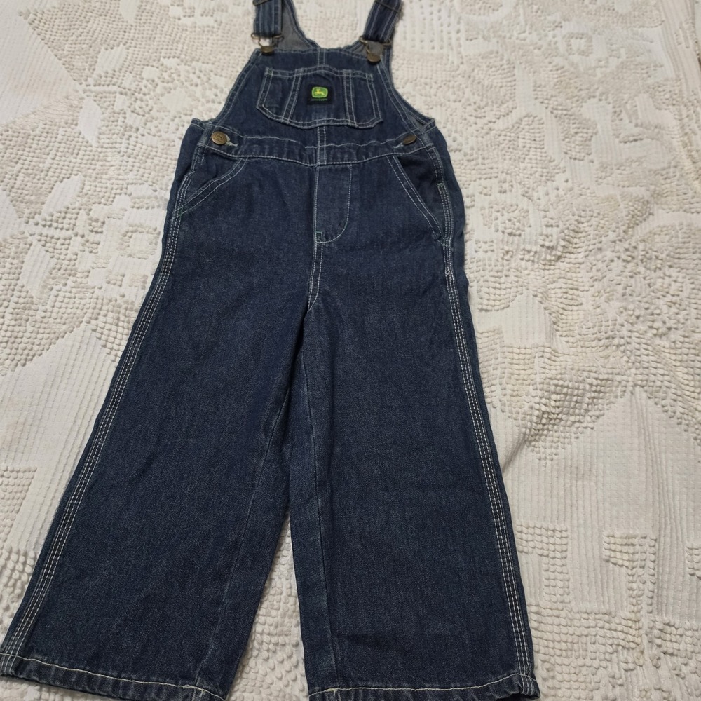 John Deere Denim Bib Overalls Boys Toddler Size 3T Carpenter Pockets Lil Farmer